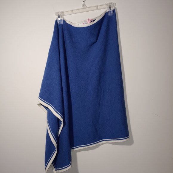 Cashmere Blend Tipped Poncho Size XS/S Blue with white trim - Picture 1 of 8
